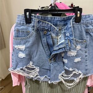 SHEIN Light Blue Distressed Denim Cutoff Shorts Medium (4)